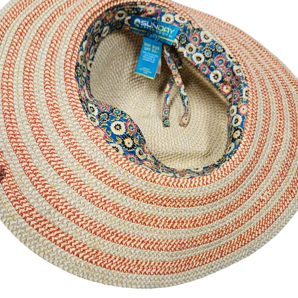 Sunday Afternoons Sun Hat Womens‎ OS Tan Orange Striped Wide Brim UPF 50+ Beach